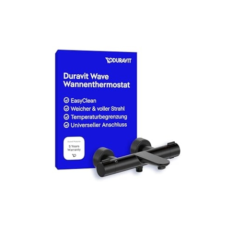 Duravit Wave Wannenarmatur Aufputz für 2 Verbraucher mit Umstellventil, Wannenthermostat mit Keramikmischsystem, Schwarz Matt