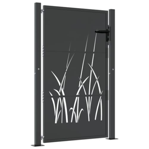 vidaXL Gartentor, Gartentür mit Gras-Design, Abschließbar Hoftor Eingangstor für Garten Terrasse, Tor Zauntor Gartenpforte, Anthrazit 105x130 cm Stahl