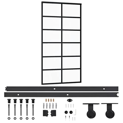 vidaXL Schiebetür mit Beschlag Glasschiebetür Glastür Glas Schiebe Tür Schiebetürsystem Laufschiene Schiebetürbeschlag ESG-Glas Aluminium 102x205cm