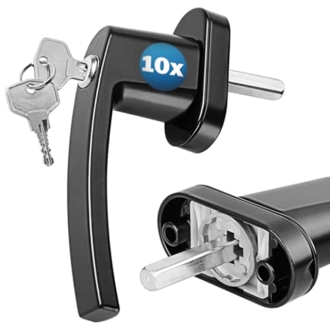 MONZANA® 10x Fenstergriffe Abschließbar mit Schloss Kindersicherung Silber 35mm Stiftlänge 2 Schlüssel Fensterbeschlag Balkon Türgriff Einbruchschutz