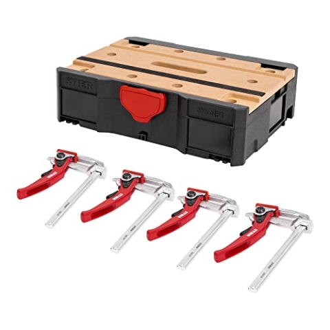 STIER Systainer- Set MFT T-Loc, mit 4 STIER Hebelzwingen, mobile Werkbank, Lochplatte, 5-teilig