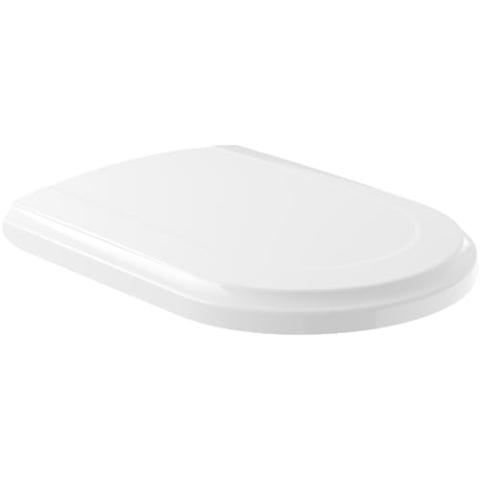 Villeroy & Boch Hommage WC-Sitz, Toilettendeckel mit Absenkautomatik, abnehmbarer Toilettensitz aus bruchsicherem Duroplast, Klodeckel Original Ersatzteil, D-Form, Weiß Alpin, glänzend