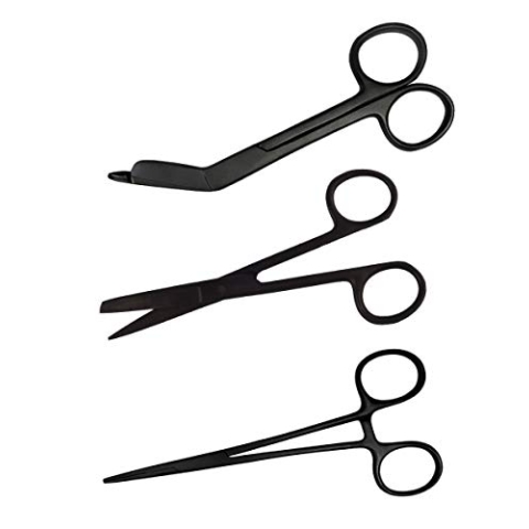 LINKSHÄNDER - Pflegescherenset Set Stealth Black mit GRAVUR für Krankenschwestern (Stealth black)