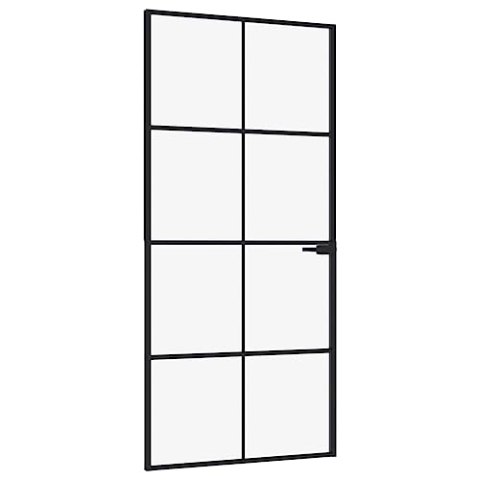vidaXL Innentür, Zimmertür Komplettset 93x201,5cm, Glastür mit Griff Eisenschloss, Drehtür Tür aus Glas, Modern, Schwarz Hartglas Aluminium Schlank