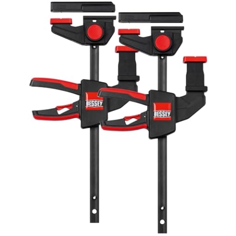 BESSEY Einhandzwinge und Tischzwinge EZR15SET, fixieren von Führungsschienen an Arbeitstischen, Adapter auf Ober-/Unterteil einsetzbar, Gewicht 0,90 Kg,