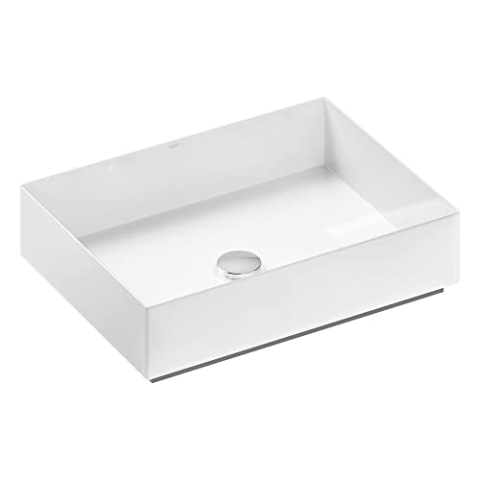 Alape˘ Aufsatzwaschbecken, Waschbecken weiß aus emailliertem Stahl, antibakterielle Oberfläche, rechteckig, ohne Hahnloch, ohne Überlauf, inklusive Ventilkappe verchromt