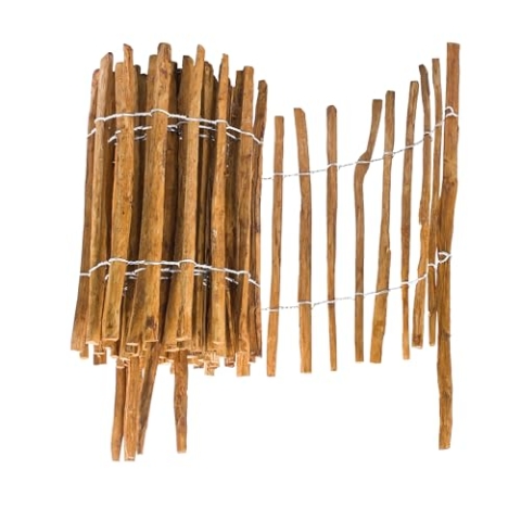 BOGATECO Haselnuss Roll-Steckzaun aus Holz Braun imprägniert | 60cm Hoch & 500cm Lang | Holz-Zaun | Lattenabstand 4-5cm | Staketenzaun Perfekt als Beet-Umrandung oder Weg-Abgrenzung
