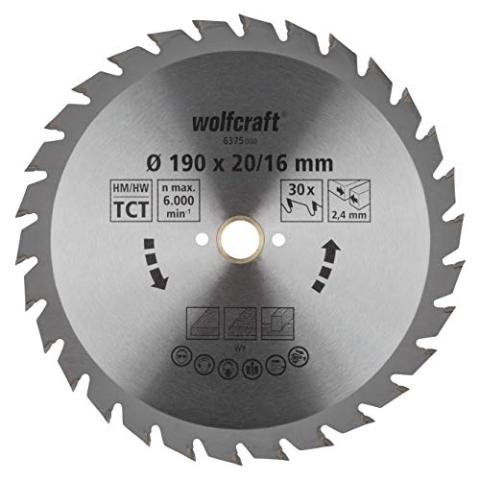 wolfcraft 6375000 | Handkreissägeblatt HM | Serie grün | 30 Zähne | ø190mm | Silber