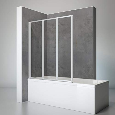 Schulte D1300 01 50 Duschwand Well, 127 x 140 cm, 3-teilig faltbar, 3 mm Sicherheitsglas Klar hell, alu-natur, Duschabtrennung für Wanne