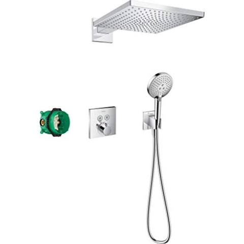 hansgrohe Duschset Raindance E 300 Unterputz (6 in 1), Duschsystem mit Kopfbrause, Duschthermostat, Duschkopf, Duschschlauch inkl. Grundkörper und Halterungen, Chrom