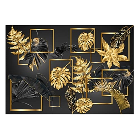 Fototapete Blätter Monstera Gold Schwarz Glamour Pflanzen Wohnzimmer Schlafzimmer Wandtapete Vlies Tapete Latexdruck UV-Beständig Montagefertig (14130, V8 (368x254 cm) 4 Bahnen)