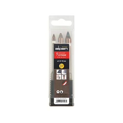 ALPEN Bohrer-Kassetten Set Keramo Extreme BOX 3 (3-tlg., Ø 6,00 – 10,00 mm, für harte Steinzeugfliesen bis Mohs-/Ritz-Härte 9 sowie Glas und Porzellan, Spezialbohrer, Bohrsortiment) 0000300003100