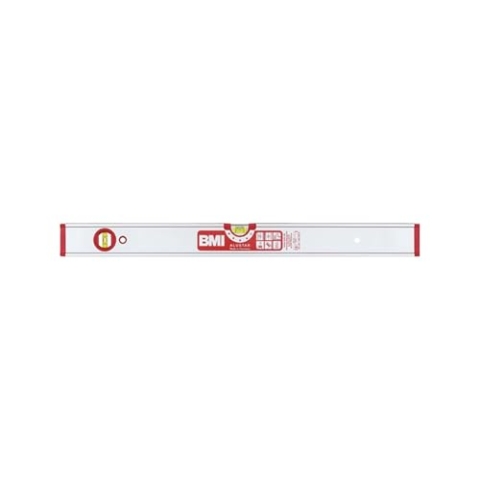 BMI Alu-Profil Wasserwaage ALUSTAR (120 cm lang, kantenlose Horizontal-Libelle mit Lupen-Effekt, hohe Messgenauigkeit 0,5 mm/m, mit Gummiendkappen) 694120E