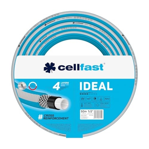 Cellfast Gartenschlauch IDEAL, Strapazierfähig, Flexibel, 4-lagig, Haltbare Kreuzgeflecht, UV und Algenbeständig, REACH-Technologie, 27 Bar, -20/+60° kurzfristig 1/2", 50m
