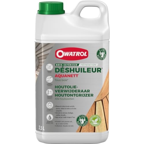 OWATROL – AQUANETT – 2,5 L – Gelförmiger Ölentferner und Entgrauer für Holz im Außenbereich Terrassen Gartenmöbel tropisches Holz – transparentes Reinigungsgel – entfernt Teaköl, natürliches Aussehen