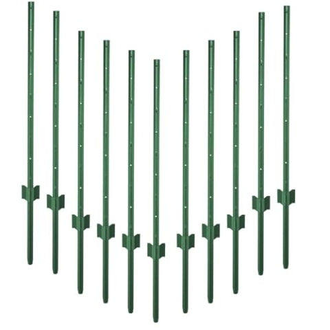 Garmix Metall Pfosten Zaunpfosten Zaunpfahl für Gartenzaun 195cm Grün 11 Stück