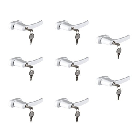 8 Stück OLYMPIA FGS 100 Abschließbarer Fenstergriff mit je 2 Schlüsseln | Fenstersicherung mit Schloss | Vierkant 7x7mm | Stiftlänge 35mm | Beschichtetes Metall | Weiß