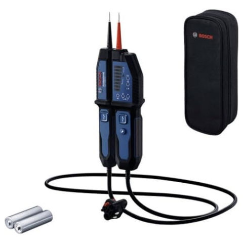 Bosch Professional Elektromessgerät GVT 1000-15 (Spannungsprüfung bis 1000 V AC/DC, LED-Rückmeldung,Vibrationswarnungen, IP65, eingebaute Taschenlampe, 125 cm Kabel, 2x1,5 V LR03 (AA), Tasche)