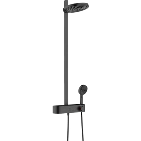 hansgrohe Duschsystem Pulsify S, Brausekopf 260mm, Duschset mit Thermostat, Handbrause, Brauseschlauch, Duschstange, Regendusche (Kopfbrause) mit 2 Strahlarten, Mattschwarz