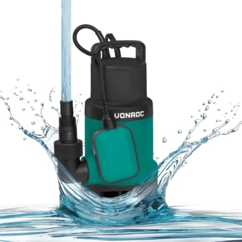 VONROC Tauchpumpe Schmutzwasserpumpe - Wasserpumpe für Schmutzwasser Keller - Gartenpumpe für sauberes oder leicht verschmutztes Wasser mit Schwimmer (900W - 1600l/h)
