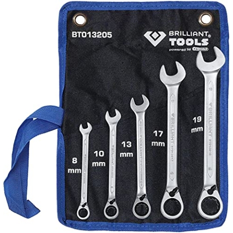 BRILLIANT TOOLS BT013205 Ratschenringschlüssel-Satz, 5-tlg, umschaltbar, 8 - 19 mm [Powered by KS TOOLS]
