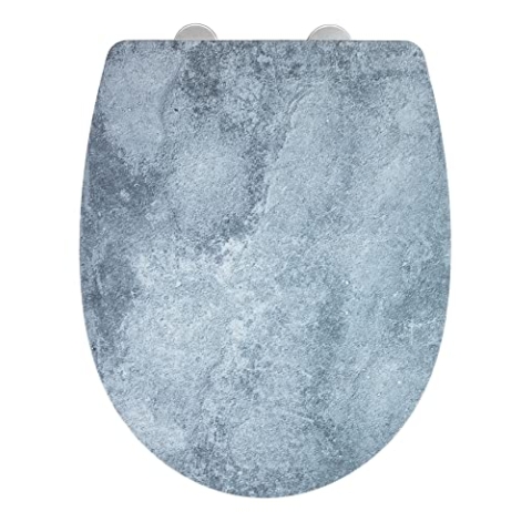 WENKO WC-Sitz Mod. Cement mit Relief, strukturierte Oberfläche in Betonoptik, Toilettendeckel mit Absenkautomatik, aus bruchstabilem Thermoplast, recycelbarer Kunststoff, 36,5 x 45 cm