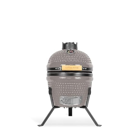 CREATE/BBQ KAMADO/Smoker-Grill aus Keramik, Grau 13" / Grillen, Räuchern, Kochen, Temperaturregler, Transportierbar, niedriger Verbrauch