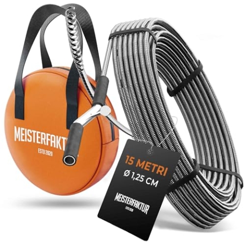 Meisterfaktur Rohrreinigungsspirale 3.0 [15m] - extra lang - Ideale Abflussspirale für eine umweltfreundliche Rohrreinigung - Die Rohrspirale für echte Heimwerker! (15 Meter - 1,25cm)