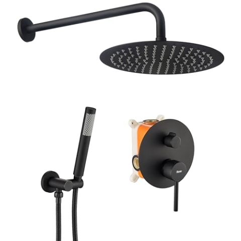 Rea Unterputz Duschsystem Lungo Black+ BOX Duschset Duscharmatur mit Duschkopf und Kopfbrause aus Edelstahl Duschgarnitur für Badezimmer (Schwarz)