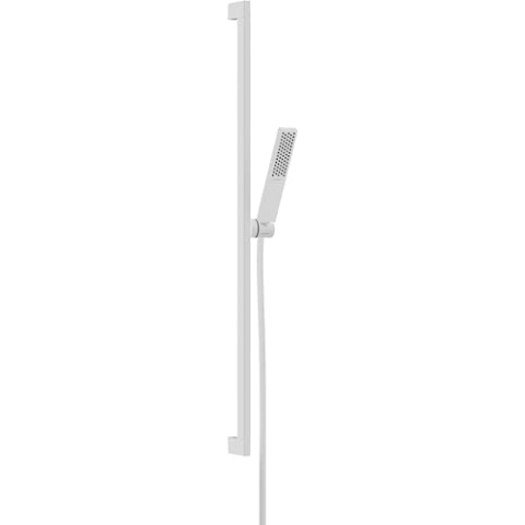 hansgrohe wassersparendes Duschset Pulsify E, Sparduschkopf 5l/min (EcoSmart+) mit Brausestange 90cm, Schlauch und Halterung, Stabhandbrause mit 1 Strahlart, Mattweiß