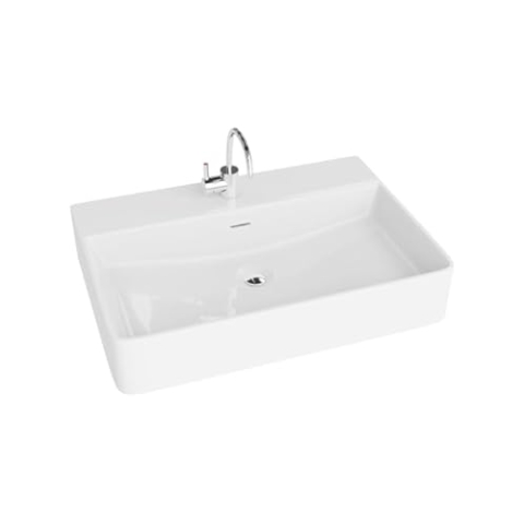 LAVITA Aufsatzwaschtisch Altaya Aufsatzwaschbecken Rechteckig Waschbecken mit Überlauf und Hahnloch Aus hochwertigem Porzellan Waschtisch modernes Badkeramik Waschplatz 61x42x12,5 cm Weiß Glanz