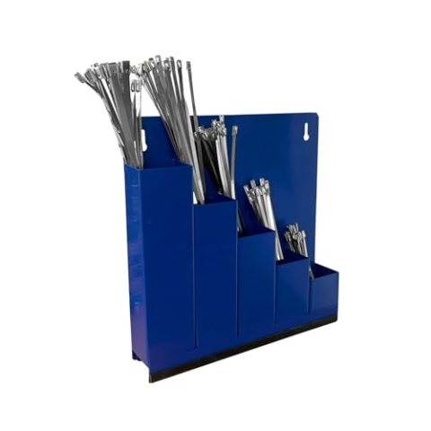 Kortpack - Kabelbinder-Ordnungsbox, blau - mit 5 x 25 Edelstahlbinder verschiedene grossen im Farbe Grau. Incl 2 Schrauben und Plug