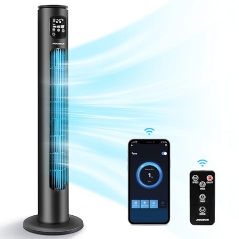 Aigostar Smart Turmventilator mit Fernbedienung 97cm, WiFi App & Alexa Sprachsteuerung Google Assistant, Timer bis 24 Stunden, 70° oszillierend Towerventilator Leise, LED-Display, 3 Geschwindigkeiten
