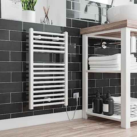 Der Renovierungsprofi Handtuchwärmer Toskana, elektrisch mit Heizstab, 70 x 40 cm, alpin-weiß, Heizpatrone mit Kabel und Schuko-Stecker, Handtuchhalter-Funktion