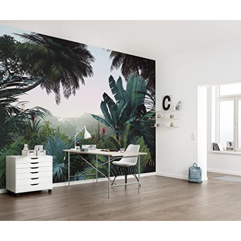 Komar Vlies Fototapete - Jungle Morning - Größe: 400 x 250 cm (Breite x Höhe) - Tapete, Design, Wohnzimmer, Wanddekoration, Schlafzimmer, Palmen, Baum, floral, Landschaft - LJX8-060