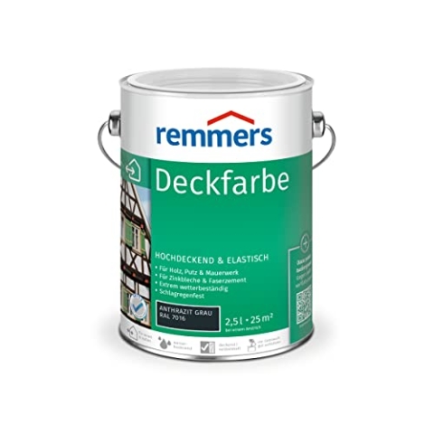Remmers Deckfarbe anthrazitgrau (RAL 7016), 2,5 Liter, Deckfarbe für innen und außen, Wetterschutzfarbe viele Untergründe, hochdeckend, wetterfest