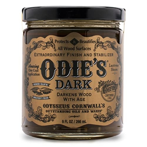 Odie's Dunkel • Finish und Stabilisator für Holz • Verdunkelt mit der Zeit • 266 ml Glasgefäß • Lebensmittelecht und lösungsmittelfrei, ungiftiges Finish mit erstaunlicher Einschicht-Anwendung und