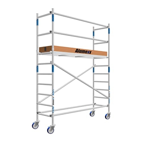 ALX Basic-Line Rollgerüst 75-4,2 Meter Arbeitshöhe - Baugerüst - Innengerüst - Aluminiumgerüst - Gerüst für Innen und Außen - Zum Selbermachen und für den professionellen Gebrauch (Holz, 190)