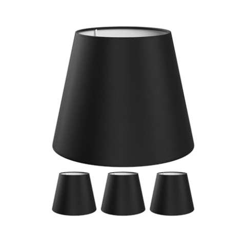 ledscom.de 4 Stück Lampenschirm, Leinen, Textil, Stoff, schwarz, 200mm Ø