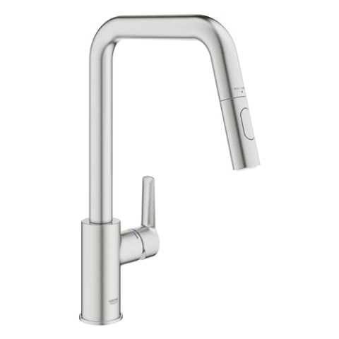 GROHE Start - Einhand-Spültischarmatur (hoher Auslauf, herausziehbare Dual Spülbrause, inkl. Montagewerkzeug, flexibler Anschluss ), supersteel, 30631DC0