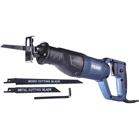 FERM Säbelsäge 710W - Soft Griff - mit 2 Sägeblätter für Holz (130mm-11TPI) und Metall (82mm - 30TPI)