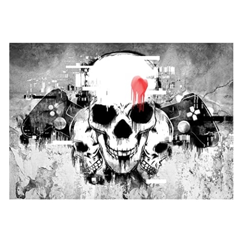 WallArena - Vlies Fototapete Gamer Gaming Totenkopf Skull Betonoptik Jungen 368x254 cm - Fototapeten - Tapeten - für Wohnzimmer Schlafzimmer - Vliestapete Wandtapete Tapete 3D Effekt- inkl. Kleister