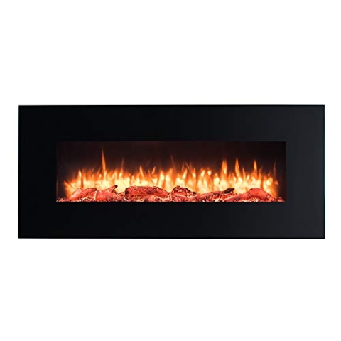 BALDERIA Vanadis Elektrokamin - Elektrischer Wandkamin mit Heizung 1000/2000 W, realistischer 3D-Flammeneffekt, LED-Beleuchtung, Fernbedienung programmierbar, Timer, Thermostat - Schwarz