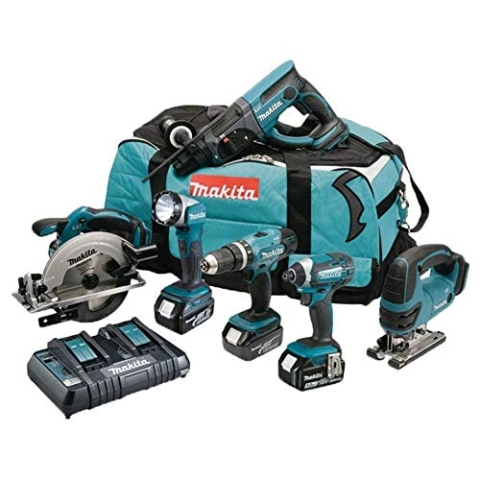 MAKITA Pack 6 machines DLX6068PT avec 3 batteries 18V 5Ah Li-ion, sac de transport et chargeur DC18RD