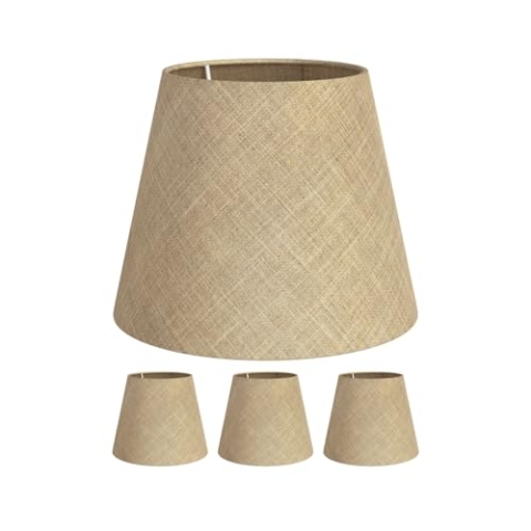 ledscom.de 4 Stück Lampenschirm, Leinen, Jute, Hanf, Textil, Stoff, natur-beige, 200mm Ø