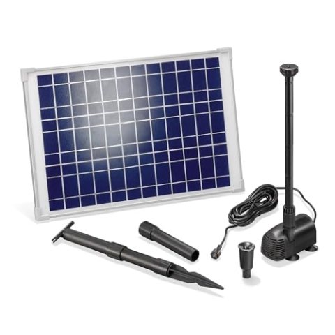 esotec Solar Pumpensystem WATERSPLASH 20/1350, Komplett-Set, Teichpumpe Springbrunnenpumpe, Solarbrunnen Sprinklerpumpe, Direktbetrieb Wasserspiel, Solarmodul 20W, 1,9m 1350l/h IP68 101014