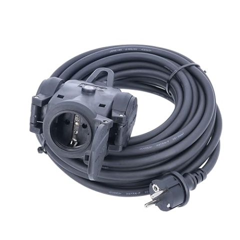 as - Schwabe 3-fach Verteilersteckdose 230 V / 16 A – Vollgummi Stromverteiler, mit 5 m schwerer Gummischlauchleitung H07RN-F 3G2,5 – Mehrfach-Verteilersteckdose – IP44 – Made in Germany, 60445