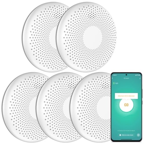 Aroha Smart Connect Rauchmelder & Kohlenmonoxid Melder WLAN - 10 Jahre Batterie - Kombination CO Melder & Feuermelder - Tuya & Smartlife - 5 Set