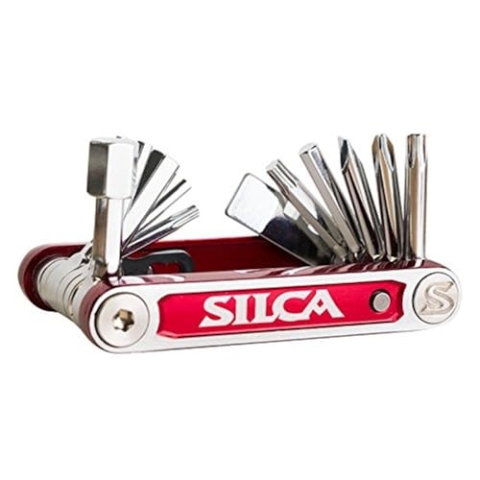 SILCA TREDICI MultiTool | 13 Werkzeuge minimalistischer Fokus | Multitools aus Stahl mit gehärteter Chromoberfläche | Aluminium-Seitenstangen | HEX/TORX/PHILLIPS/Pad-Abstandhalter 105 g