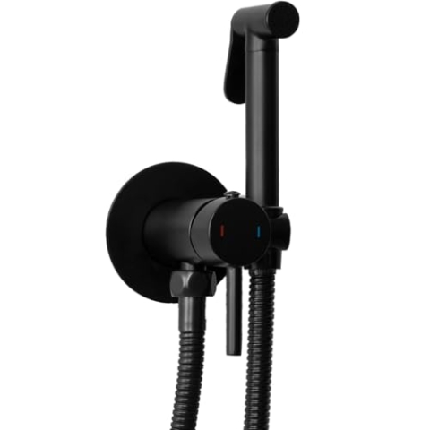 Rea Bidet Handbrause LUNGO LOOP BLACK Bidet Armaturen aus Messing für Toilette Bad WC Duschkopf Sprühkopf Badezimmer-Hygiene (Schwarz)